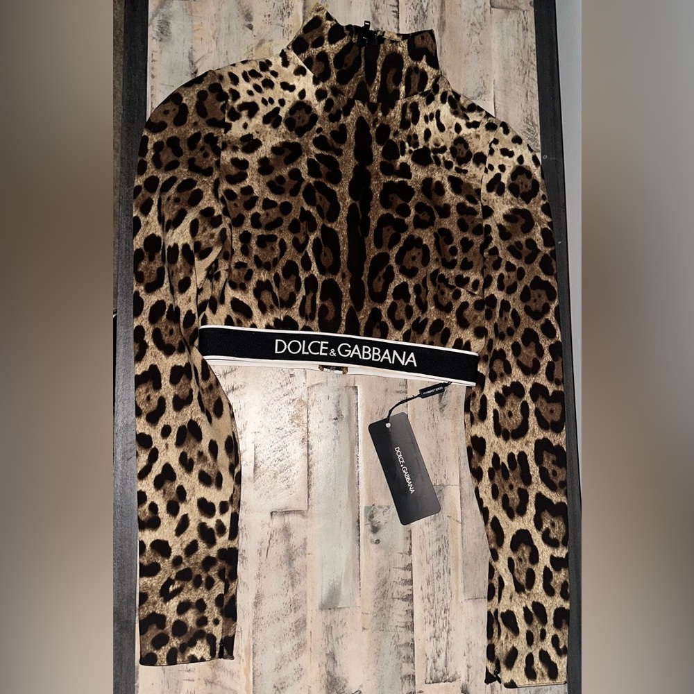 Dolce & Gabbana Charmeuse Crop Top Leopard Print